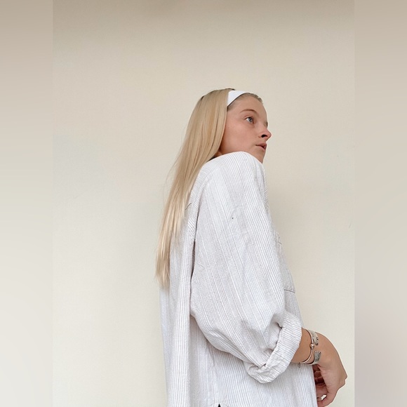 White & Tan Striped Button Down - Picture 2 of 3